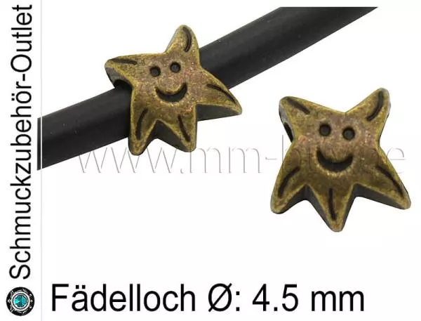 Metall Großlochperlen Smiley-Stern bronze (Fädelloch Ø: 4.5 mm), 1 Stück