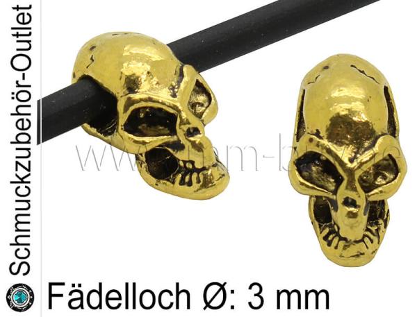 Metall Großlochperlen Schädel goldfarben (Fädelloch Ø: 3 mm), 1 Stück