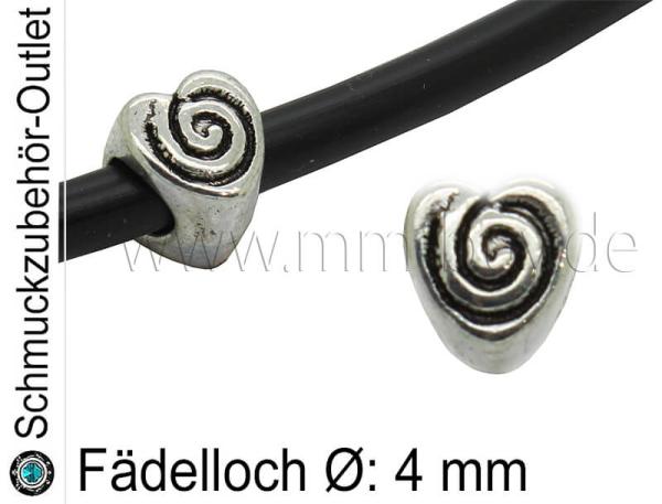 Metall Großlochperlen Herz silberfarben (Fädelloch Ø: 4 mm), 1 Stück