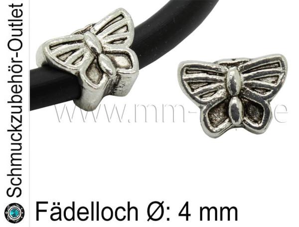 Metall Großlochperlen Schmetterling silberfarben (Fädelloch Ø: 4 mm), 1 Stück