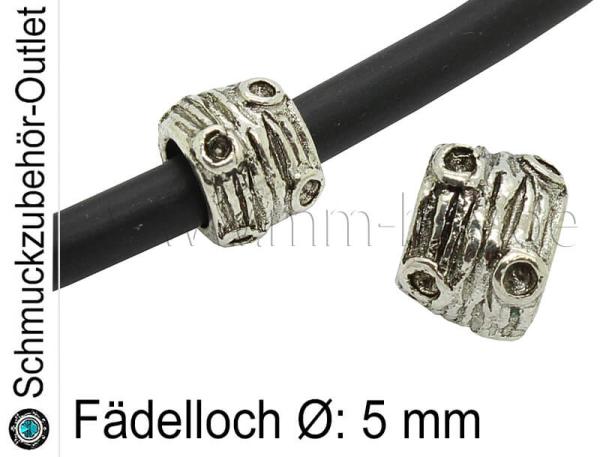 Metall Großlochperlen silberfarben (Fädelloch Ø: 5 mm), 1 Stück