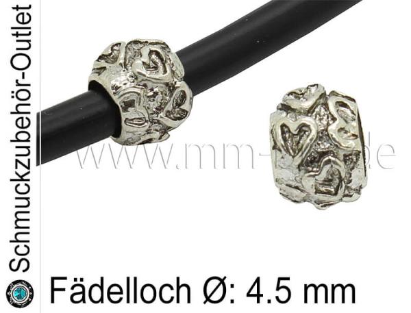 Metall Großlochperlen silberfarben (Fädelloch Ø: 4.5 mm), 1 Stück