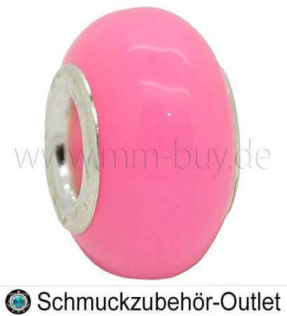 Großlochperlen, Acryl, pink, Ø: 14 x 9 mm, Loch Ø: 4,8 mm, 1 Stück