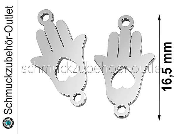 Edelstahl Schmuckverbinder „Hand der Fatima“ (16,5 x 9,5 mm), 1 Stück
