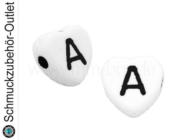 Buchstabenperlen „A“, Herz, weiß, 5 Stück