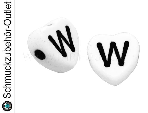Buchstabenperlen „W“, Herz, weiß, 5 Stück