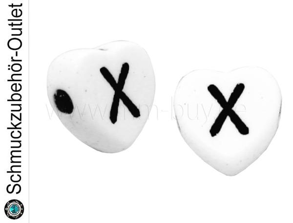 Buchstabenperlen „X“, Herz, weiß, 5 Stück