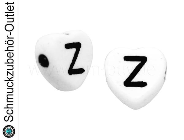 Buchstabenperlen „Z“, Herz, weiß, 5 Stück