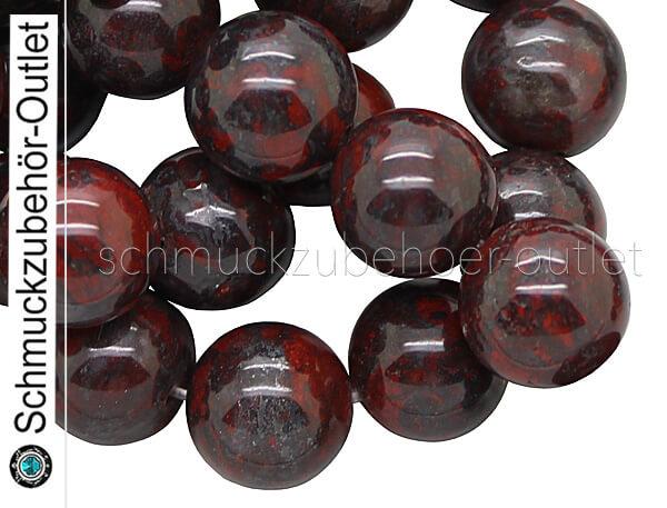 Jaspis Perlen „Brekzien“ kastanienrot (ca. Ø: 10 mm), 20 Perlen