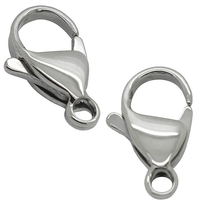 Karabinerverschluss 15 mm aus Edelstahl für Ketten und Armbänder, rostfreier Schmuckverschluss mit Öse