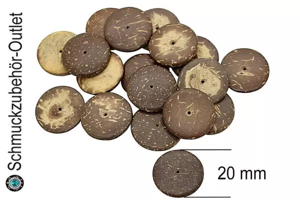 Kokosperlen Scheiben Natur braun (Ø: 20 mm), 50 Perlen