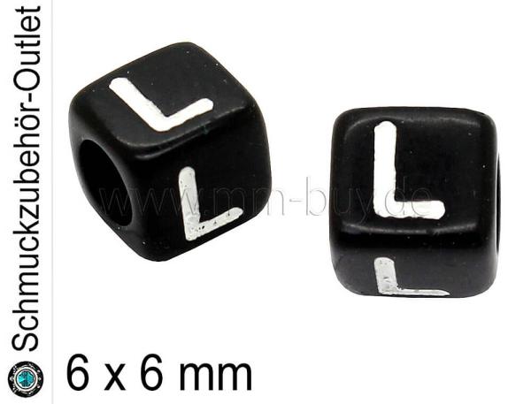 Buchstabenperlen „L“, Würfel, schwarz, Ø: 6x6 mm, 5 Stück