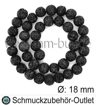 Lavaperlen, rund, schwarz, Ø: 18 mm, 1 Strang