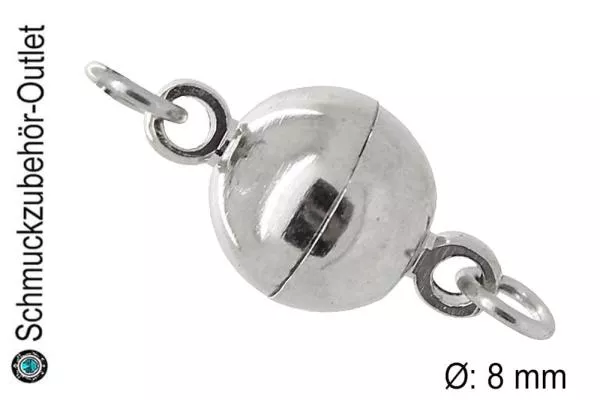 Magnetverschlüsse rund rhodiniert (Ø: 8 mm), 1 Stück