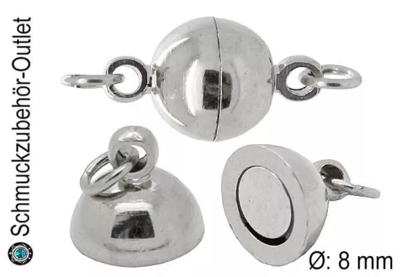 Magnetverschlüsse rund rhodiniert (Ø: 8 mm), 1 Stück
