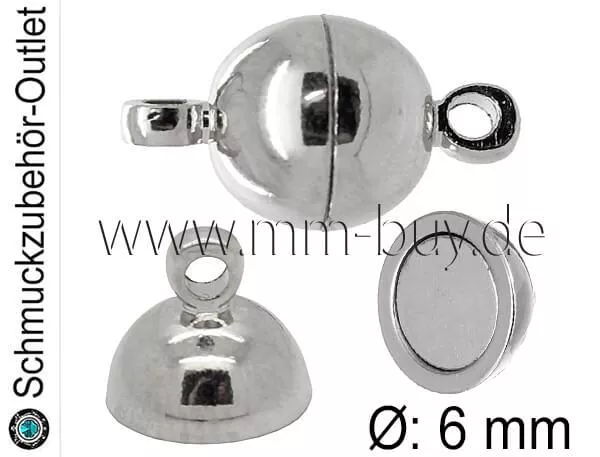 Magnetverschlüsse, rund, rhodiniert, Ø: 6 mm, 1 Stück