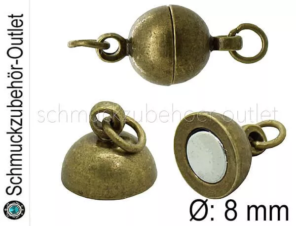 Magnetverschlüsse, nickelfrei, bronzefarben, Ø: 8 mm, 1 Stück