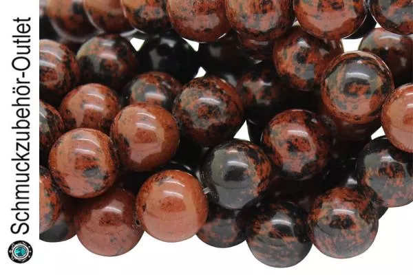Mahagoni Obsidian Perlen rund (ca. Ø: 12 mm), 10 Perlen