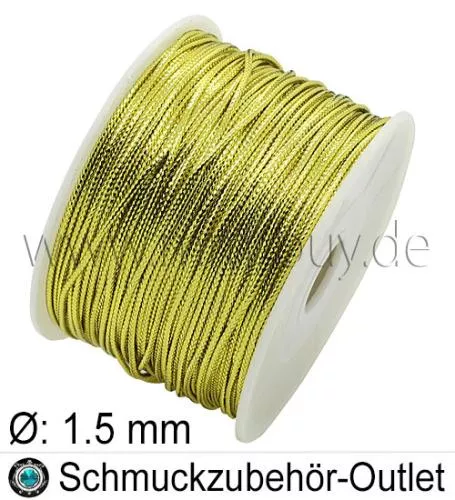 Makramee Band, metallisch, goldfarben, Ø: 1.5 mm, Meterware