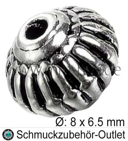 Metallperlen nickelfrei silberfarben Ø: 8x6.5 mm, 10 Stück