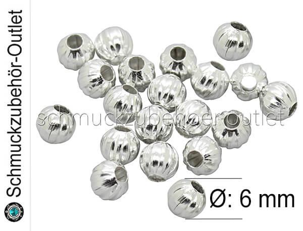 Metallperlen silberfarben gerillt (Ø: 6 mm), 25 Perlen