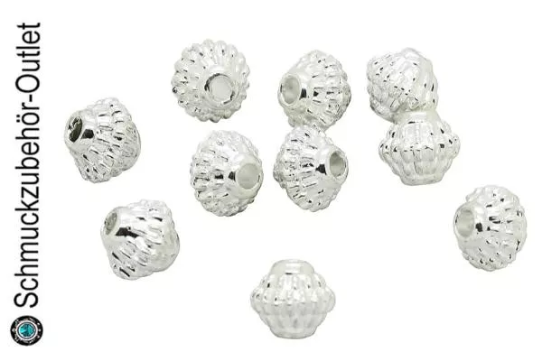 Metallperlen silberfarben Doppelkegel (Ø: 5,5 mm), 10 Perlen