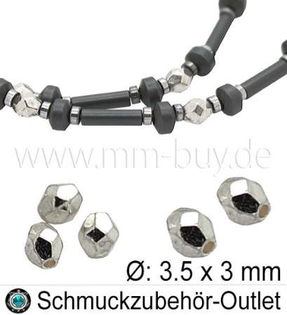 Metallperlen nickelfrei oval silberfarben 3.5x3 mm, 50 Stück