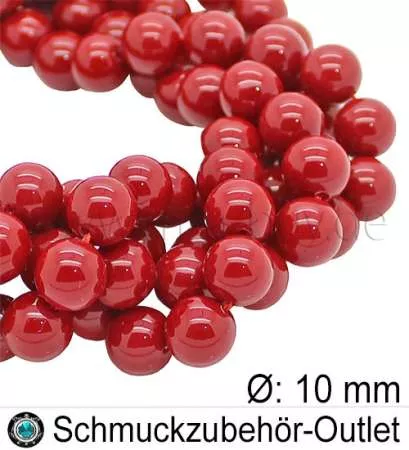 Muschelkernperlen, rot, Ø: 10 mm, 1 Strang