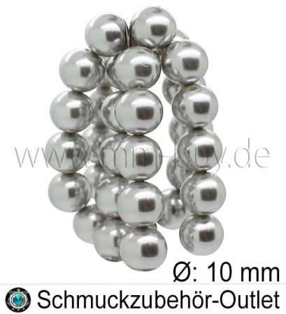 Muschelkernperlen, silbergrau, Ø: 10 mm, 1 Strang