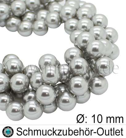 Muschelkernperlen, silbergrau, Ø: 10 mm, 1 Strang