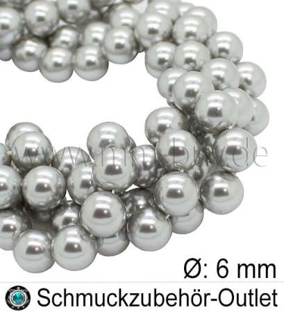 Muschelkernperlen, silbergrau, Ø: 6 mm, 1 Strang