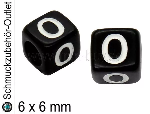 Buchstabenperlen „O“, Würfel, schwarz, Ø: 6x6 mm, 5 Stück