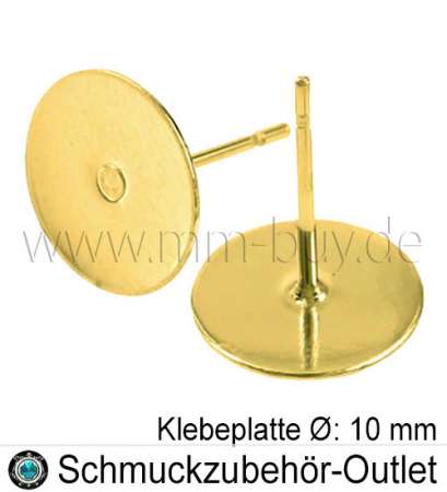 Ohrstecker mit Klebeplatte Ø: 10 mm goldfarben, 20 Stück (10 Paar)
