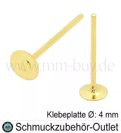 Ohrstecker Klebeplatte Ø: 4 mm goldfarben 20 Stück (10 Paar)