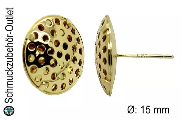 Ohrstecker mit Lochplatte - Siebplatte goldfarben (Ø: 15 mm), 1 Paar (2 Stück)