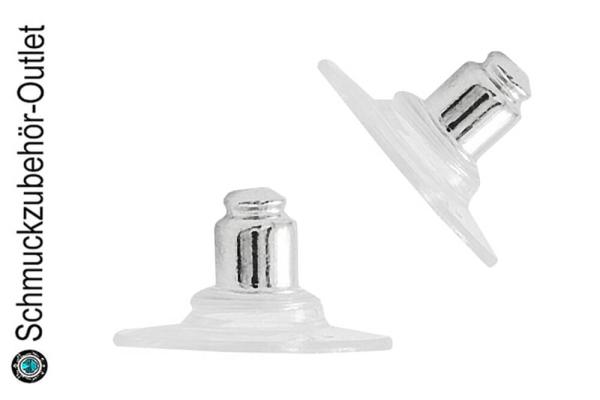 Ohrring-Stopper mit Silikonplatte silberfarben (12 x 7 mm / Loch: 0,7 ~ 0,8  mm), 10 Stück