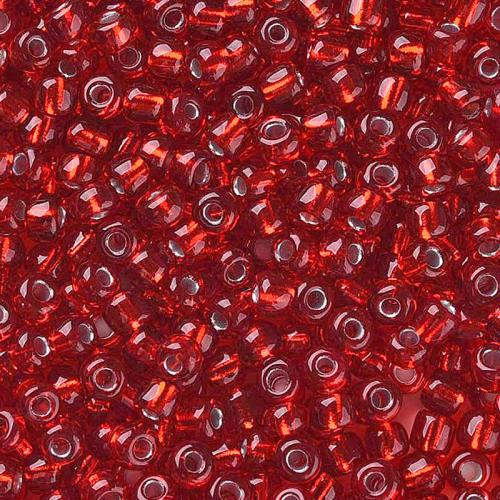 Rocailles rot transparent mit Silbereinzug (4 mm - 6/0), 25 g