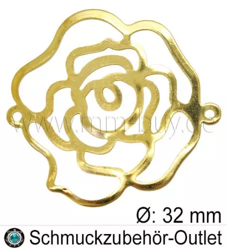 Schmuckverbinder, Blume, goldfarben, Ø: 32 mm, 1 Stück