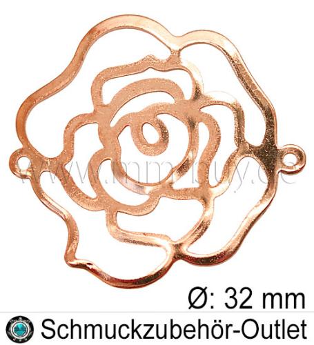 Schmuckverbinder, Blume, roségold, Ø: 32 mm, 1 Stück