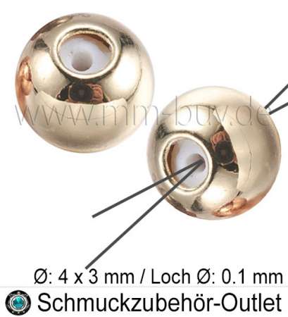 Verschluss-Perle mit Gummi, verstellbar, goldfarben, Ø: 4x3 mm, Loch: 0.1 ~ 0.2 mm, 1 Stück