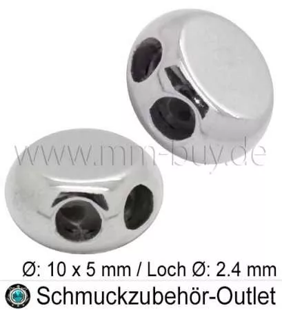 Perlenverschluss mit Gummi, verstellbar, rhodiniert, Ø: 9x5 mm, Loch: 2.4 mm, 1 Stück