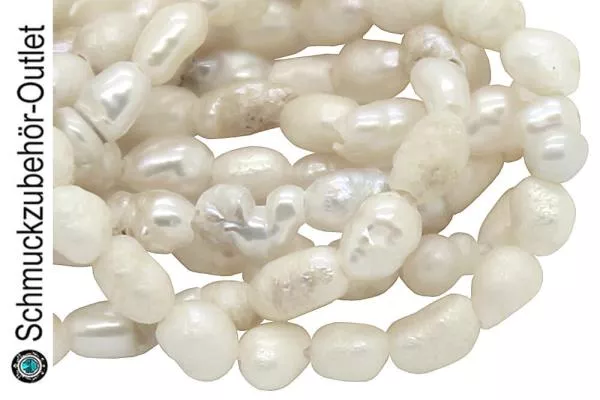Süßwasserperlen weiß Reis (ca. 1.7 x 2 mm), 1 Strang - 39 Perlen / 14 cm
