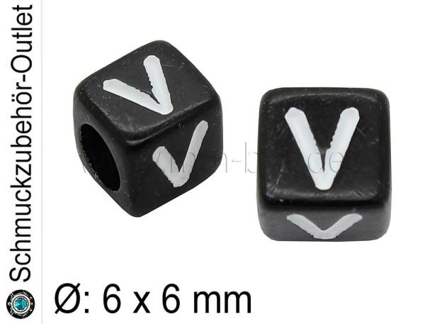 Buchstabenperlen „V“, Würfel, schwarz, Ø: 6x6 mm, 5 Stück
