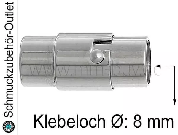 Magnetverschluss zum Kleben, rhodiniert, Klebeloch Ø: 8 mm, 1 Stück