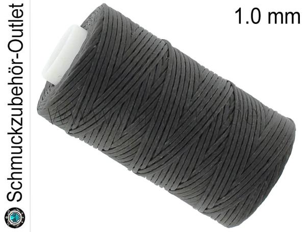 Schmuckband, gewachst, flach, anthrazit, 1 mm, 1 Spule (50 m)