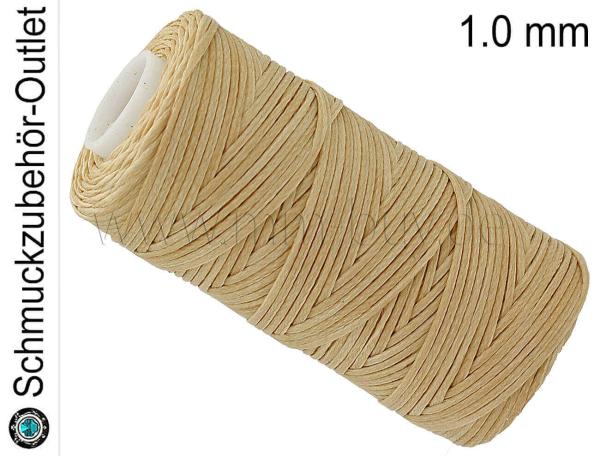 Schmuckband, gewachst, flach, beige, 1 mm, 1 Spule (50 m)