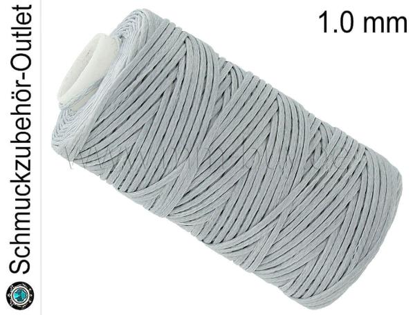 Schmuckband, gewachst, flach, hellgrau, 1 mm, 1 Spule (50 m)