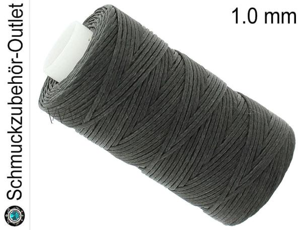 Schmuckband, gewachst, flach, schiefergrau, 1 mm, 1 Spule (50 m)