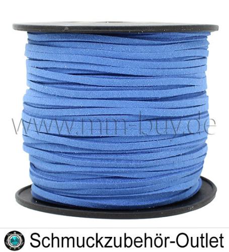 Flaches Band, Wildlederoptik, blau, 3 x 1.5 mm, 1 Meter