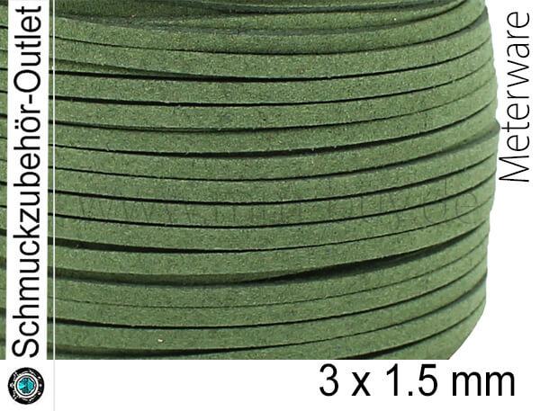 Flaches Band, Wildlederoptik, grün, 3 x 1.5 mm, 1 Meter